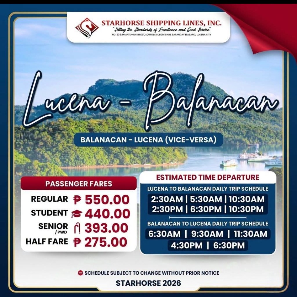 Starhorse Shipping Lines Lucena to Balanacan Schedule and Passenger Fares for 2026